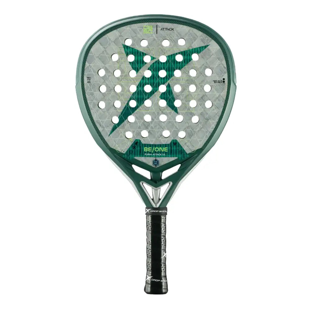 Vooraanzicht Drop Shot Furia Attack 1.0 2025 padelracket – traanvorm met 18K Carbon, EVA Pro-kern en trillingsdemping.