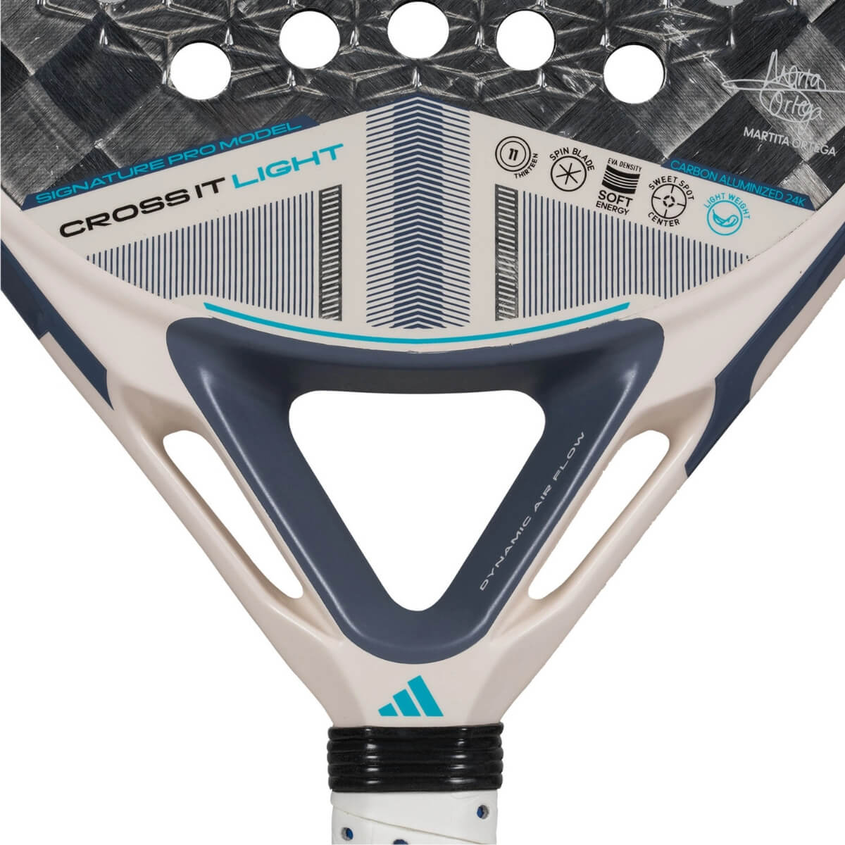 Adidas Cross It Light 3.4 padel racket wit blauw vooraanzicht met zwart adidas logo.
