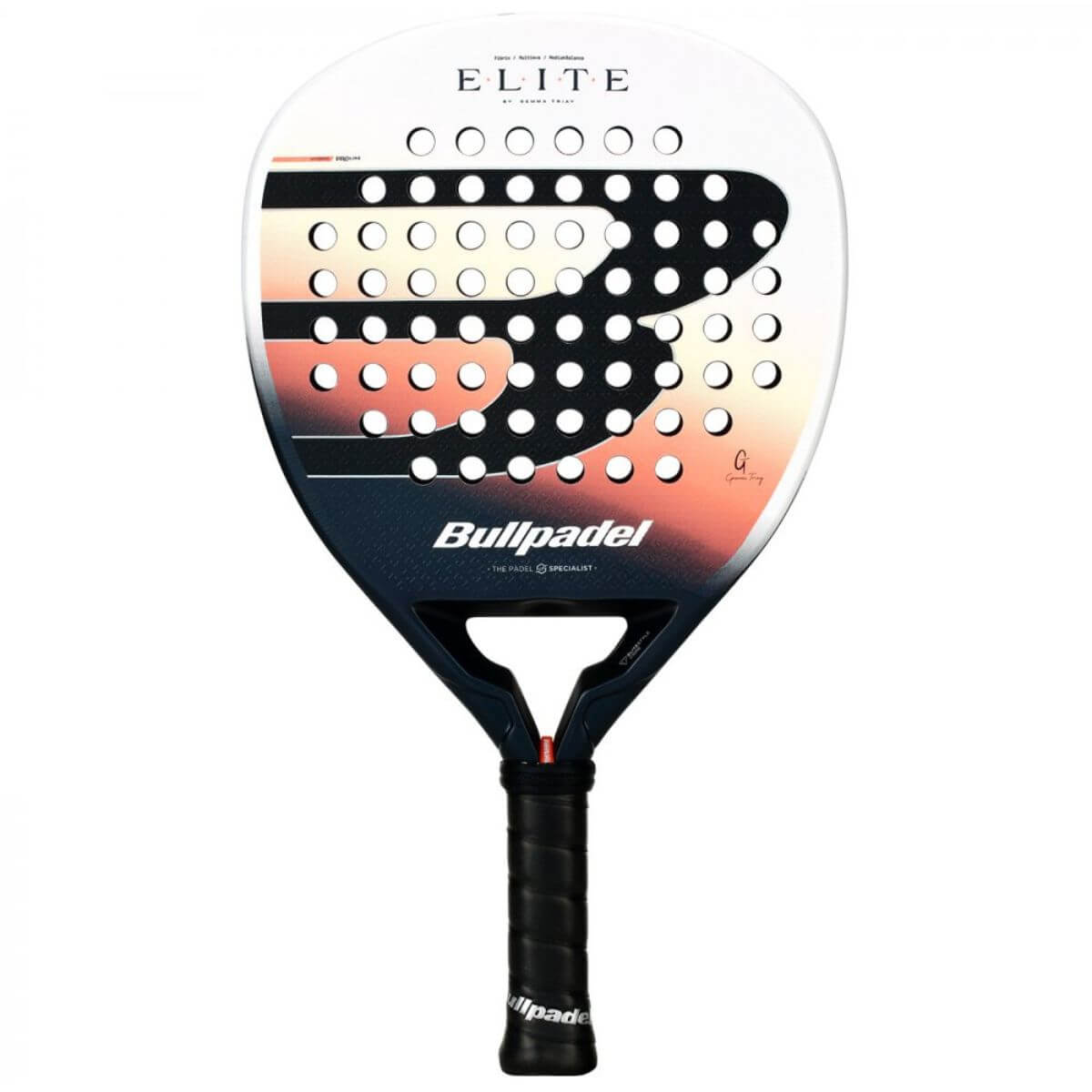 Vooraanzicht Bullpadel Elite W 26 padelracket – damesracket van Gemma Triay met hybride vorm, chic design en 3D-ruwe afwerking voor kracht en controle.