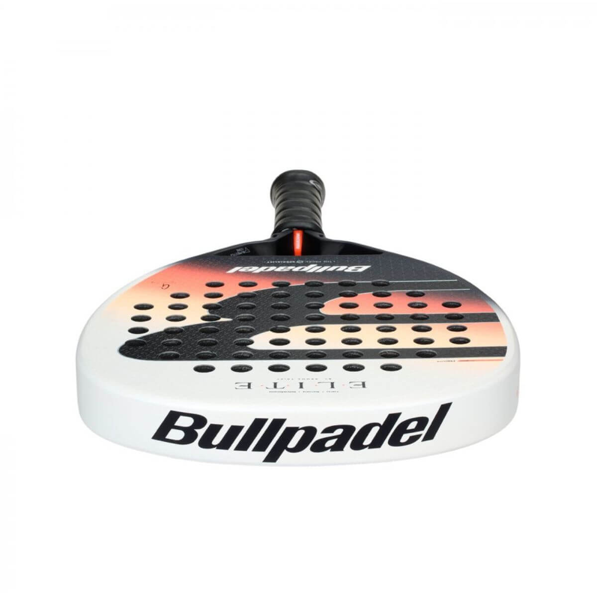 Bovenaanzicht Bullpadel Elite W 26 padelracket – damesracket van Gemma Triay met hybride vorm, chic design en 3D-ruwe afwerking voor kracht en controle.