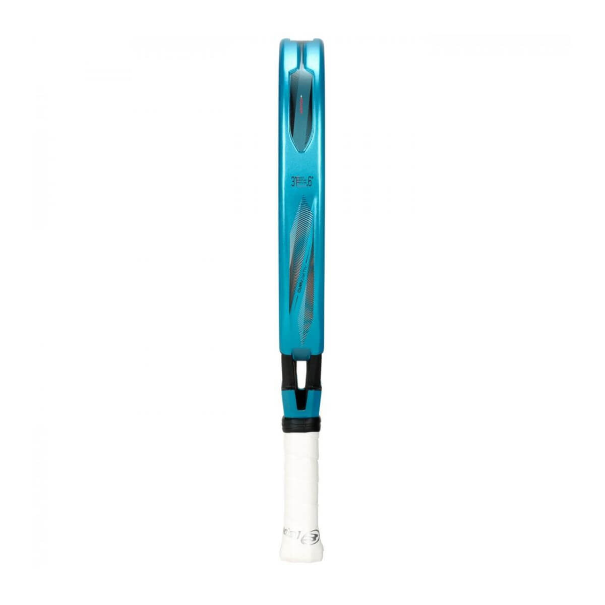 Zijkant Bullpadel Vertex 05 Woman 2025 padelracket – diamantvormig damesracket in modern licht blauw design, licht en wendbaar met ruwe Top Spin-afwerking.