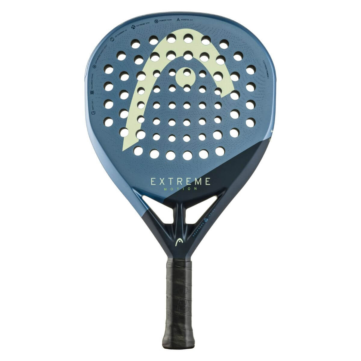 Head Extreme Motion 2025 padelracket, diamantvormig grijs-geel design, lichter dan de Extreme Pro.