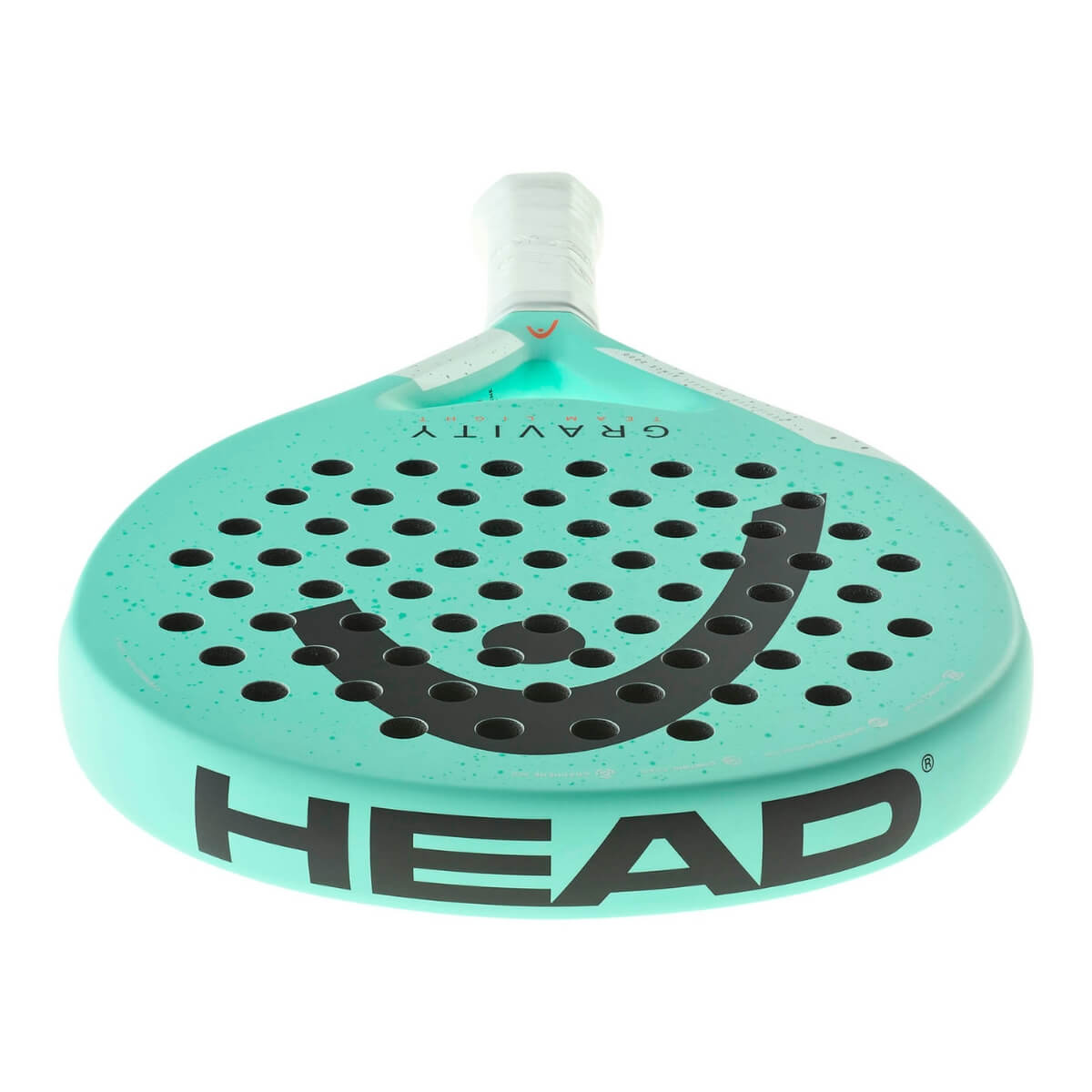 Turquoise padel racket Head Gravity Team Light, ronde vorm met zwart Head logo bovenaanzicht