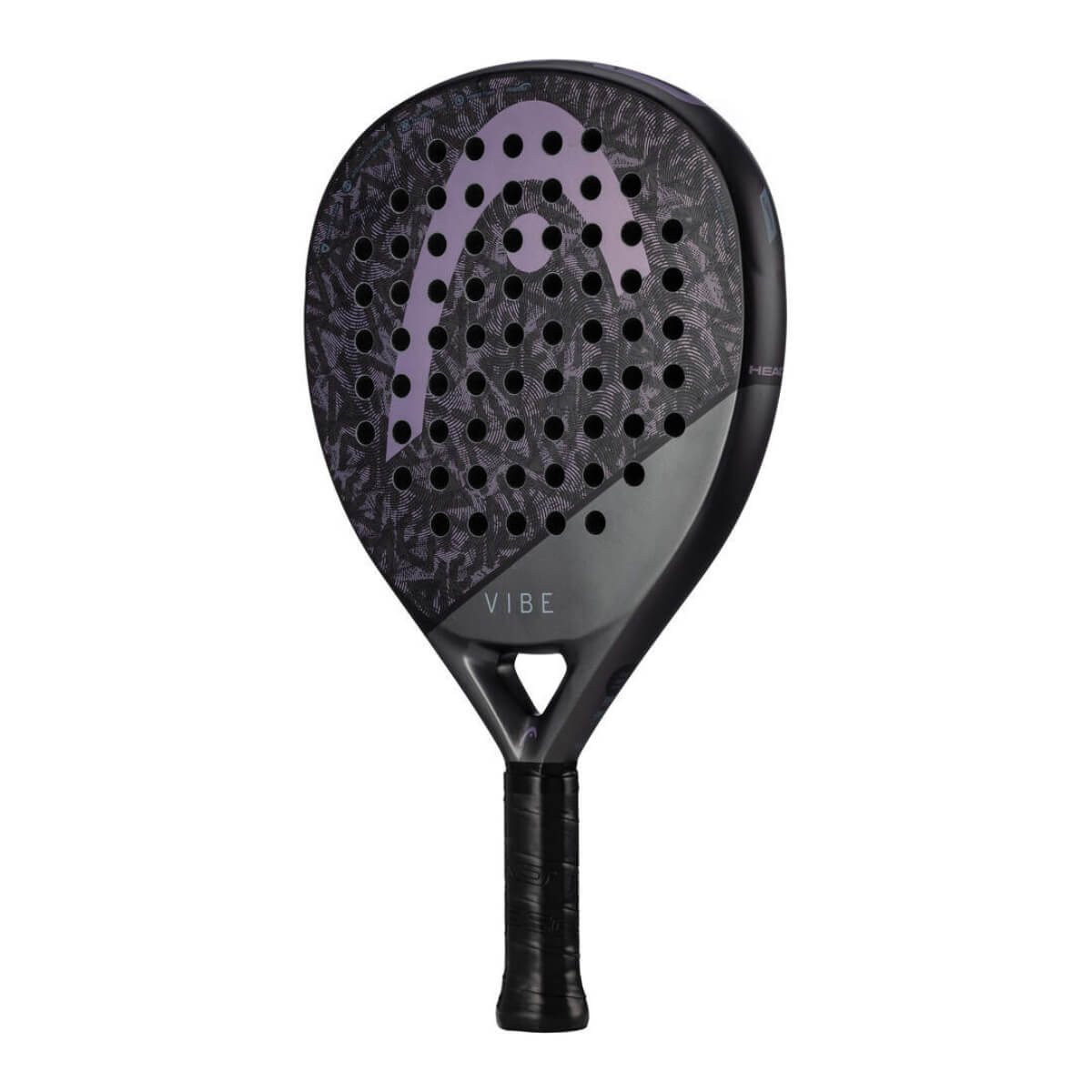 Head Vibe zwarte padel racket met paars Head logo schuin vooraanzicht