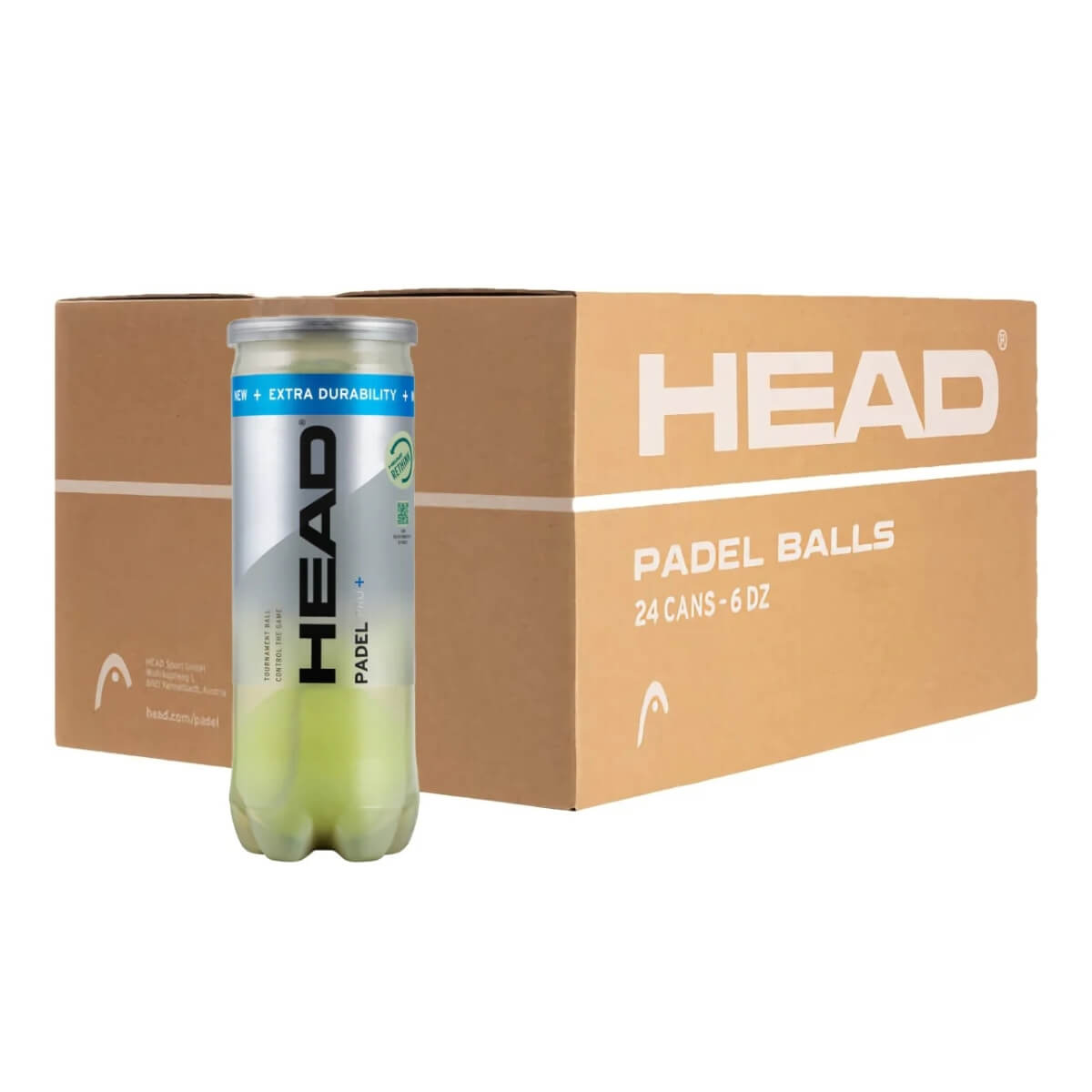 Kartonnen doos Head Padel Pro+ ballen met daarvoor een tube van 3 ballen.