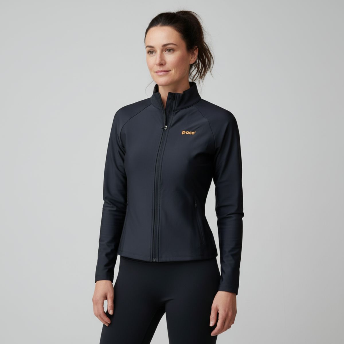 Zwarte performance jackets met orangje pace logo