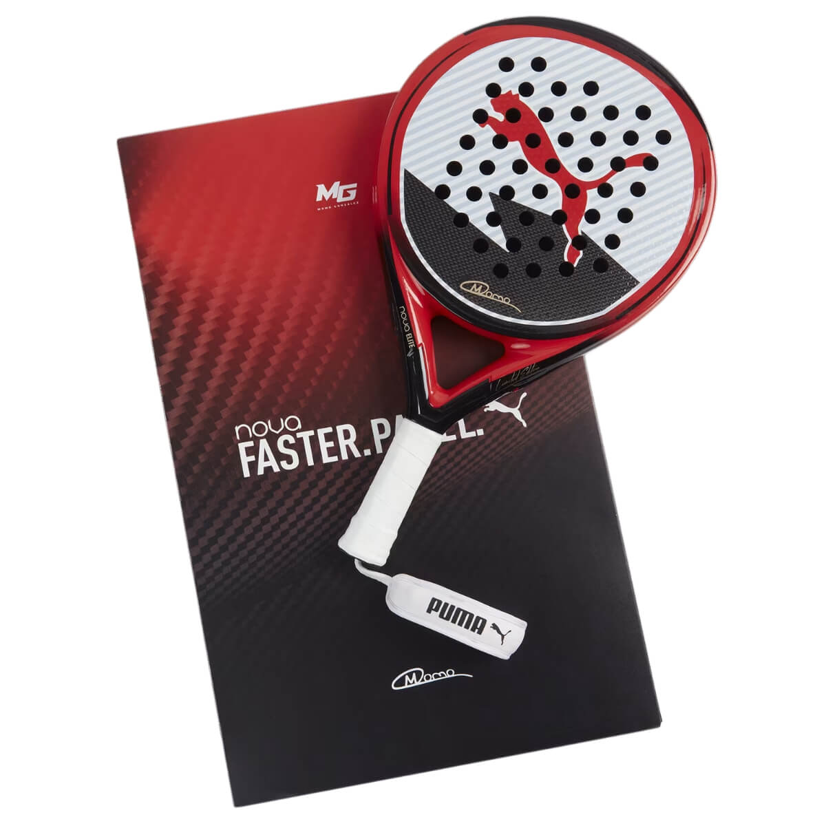 Puma Nova Elite padel racket 2024 Momo Gonzalez op doos