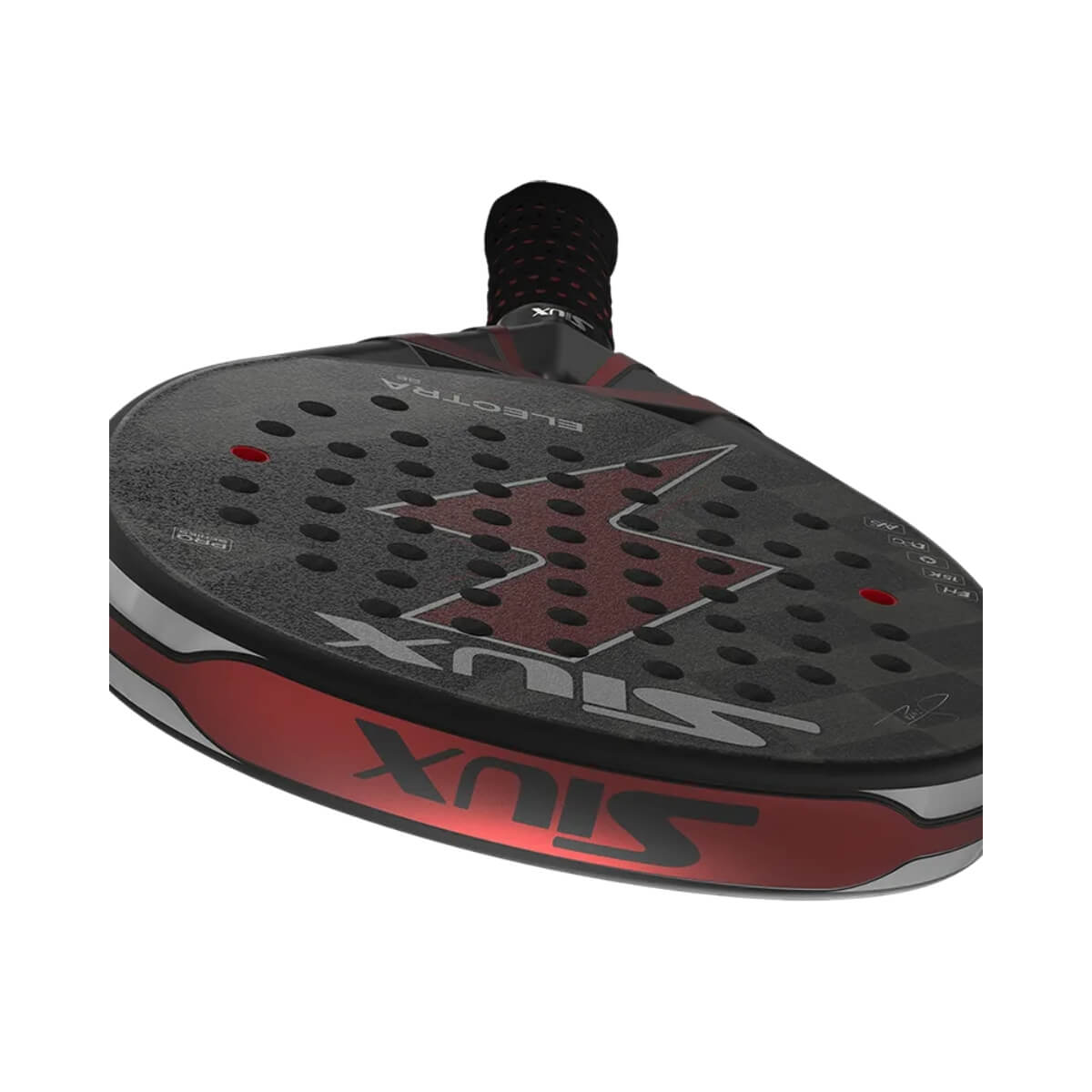 Siux Electra ST3 Pro Special Edition 2025 zwart padel racketmet een rode bliksem erop bovenaanzicht