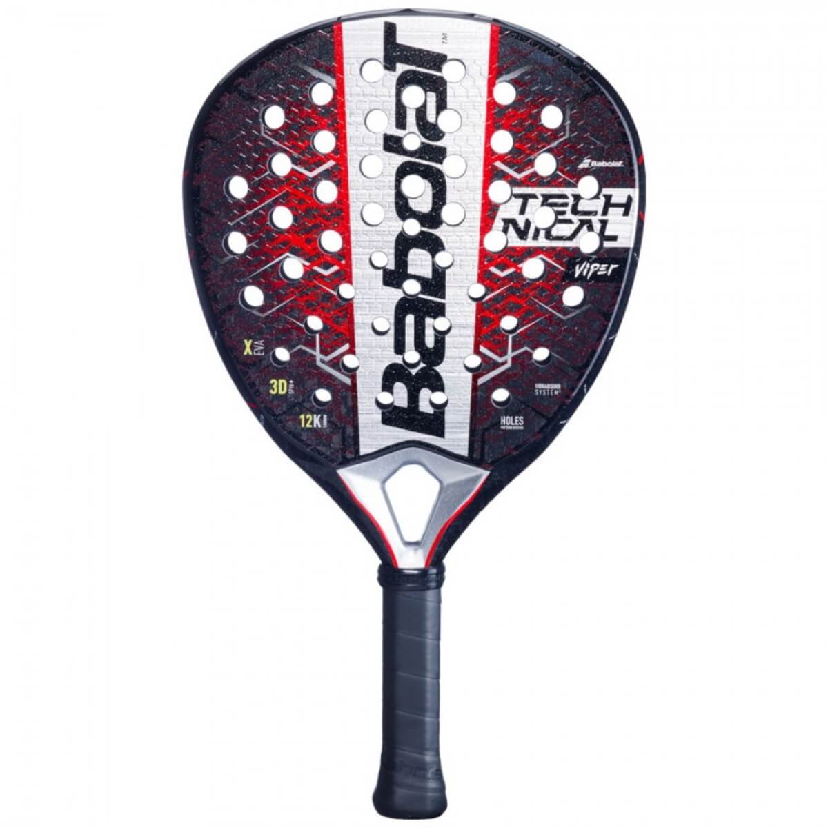 Babolat Technical Viper 2025 padelracket met diamantvormig blad en rode, zwarte en zilveren accenten vooraanzicht