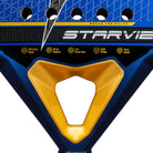 Detail StarVie Drax+ 2025 padelracket – traanvorm met 12K Carbon Hyper, M-EVA Balance-kern en ruwe Spin Boost-afwerking.
