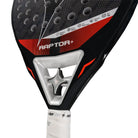 Detail StarVie Raptor+ 2026 padelracket – traanvormig met 3D Carbon, M-EVA Balance-kern, Spin Boost-afwerking en Dynamic Star-technologie.
