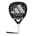 Vooraanzicht van de Adidas Metalbone 3.4 2025 zwarte padel racket met wit logo van adidas in het midden.