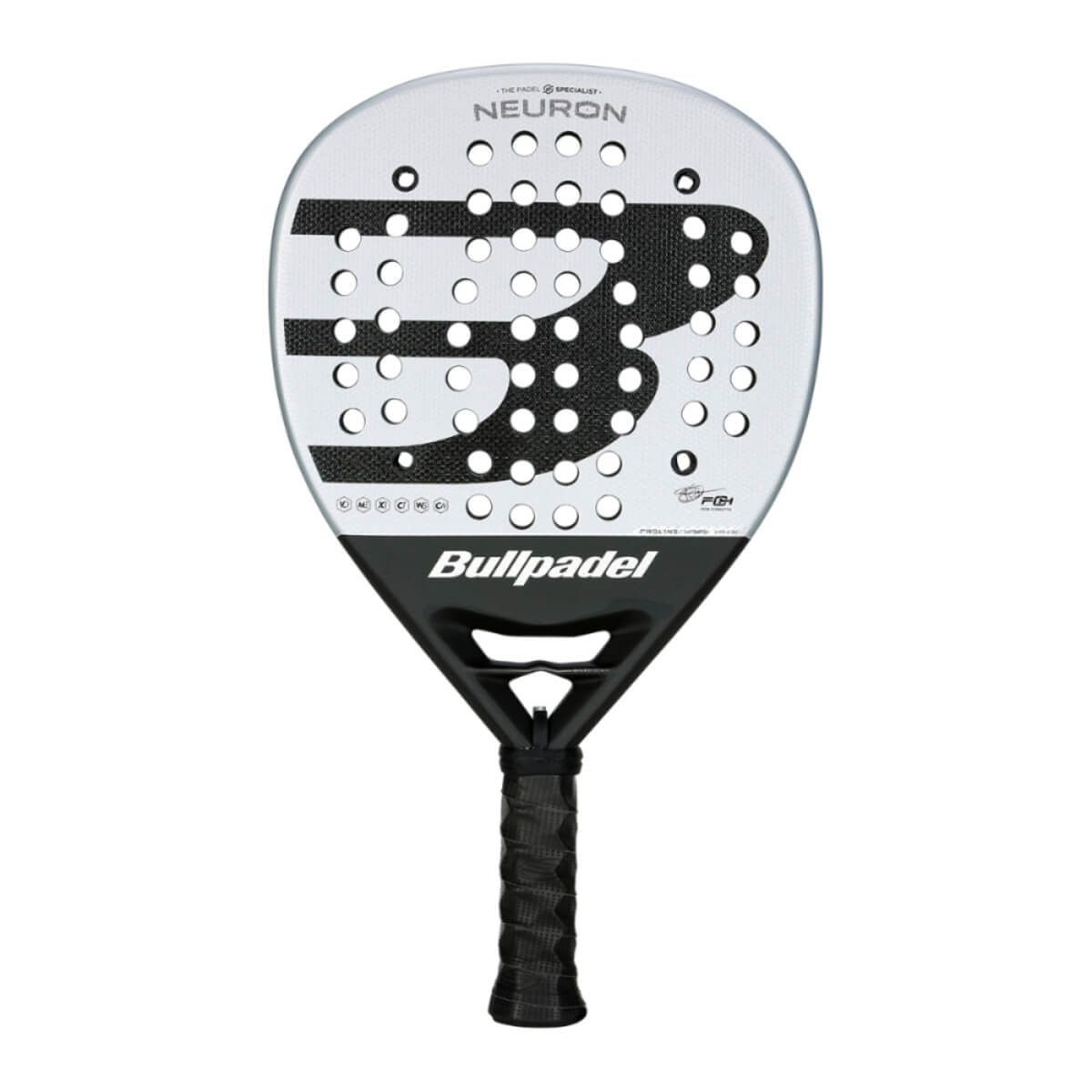 Bullpadel Neuron 25 padel racket wit zwart vooraanzicht