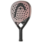 Schuin vooraanzicht van de nieuwe padel racket Head Motion, roos/paars van kleur met in het zwart het logo van Head.