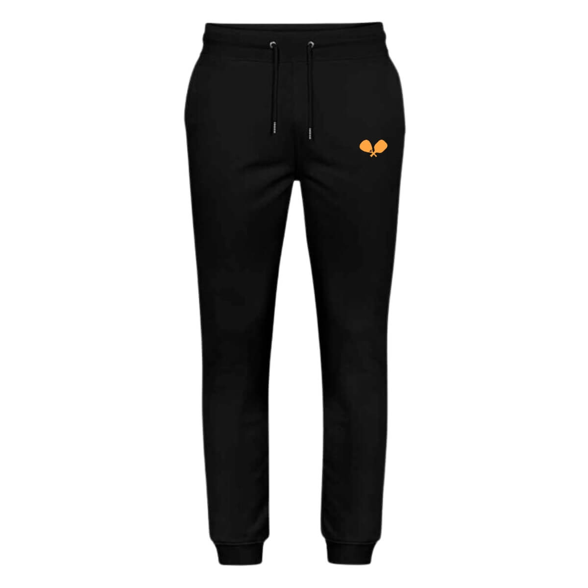 Pace zwarte joggingbroek met oranje racket logo uniseks