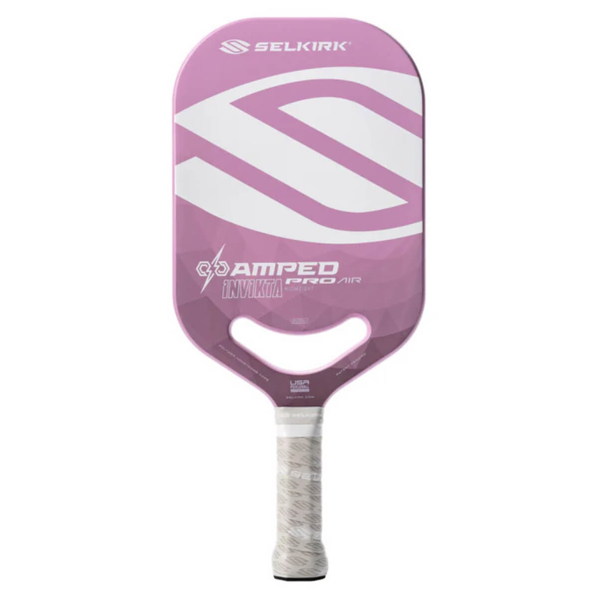 Vooraanzicht van de winterberry (paars/roze) Selkirk AMPED Pro Air Invikta pickleball racket met groot wit Selkirk-logo op het blad.