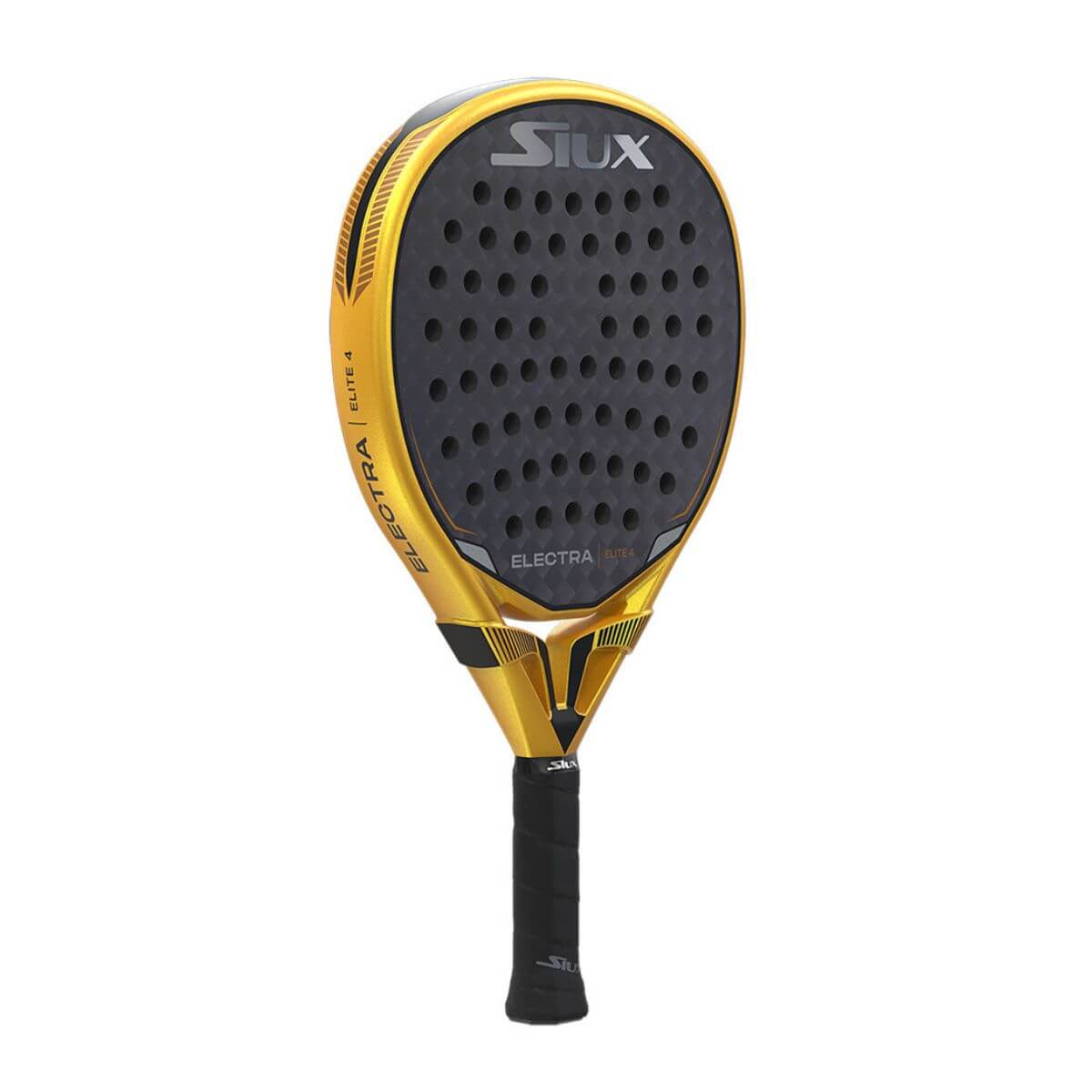 Schuin vooraanzicht: Siux Electra Lite 4 2025 padelracket met modern, lichtgewicht design.